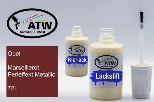 Opel, Marseillerot Perleffekt Metallic, 72L: 20ml Lackstift + 20ml Klarlack - Set, von ATW Autoteile West.